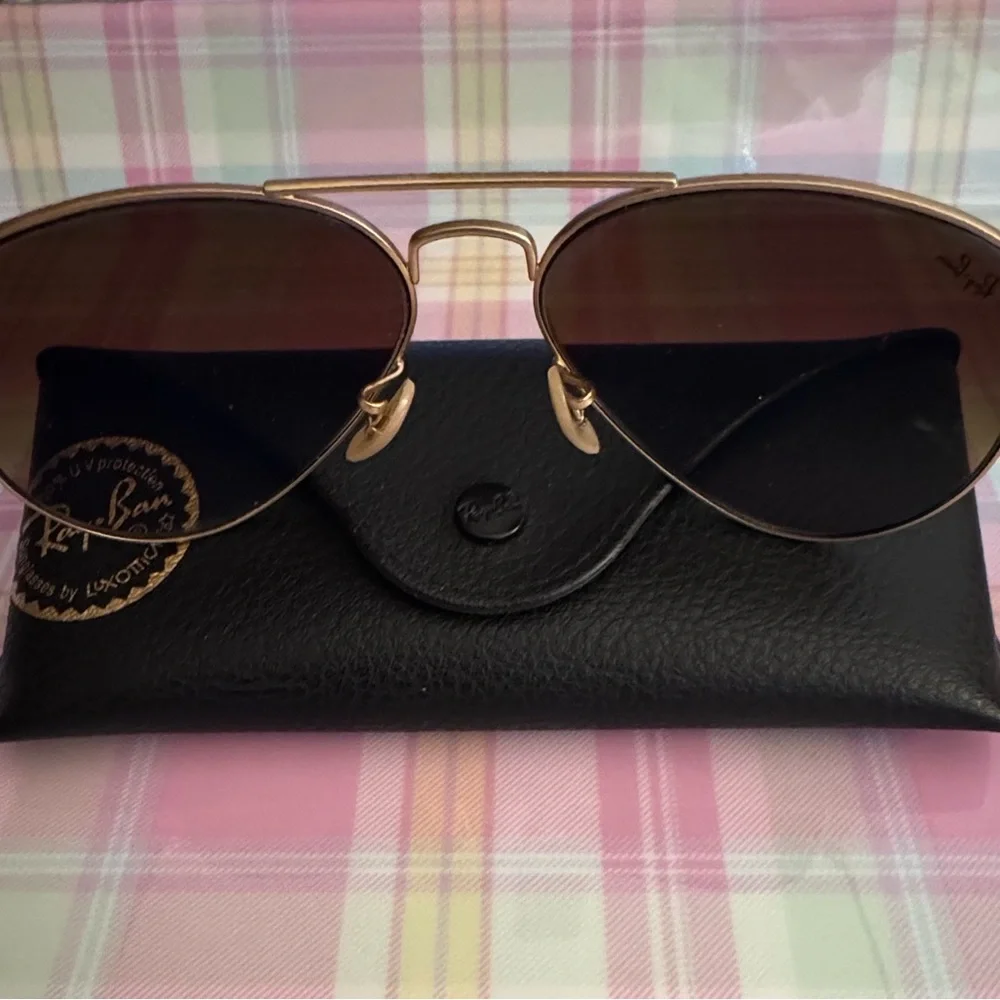 Ray-Ban Gold Frame Sunglasses with Dark Lenses